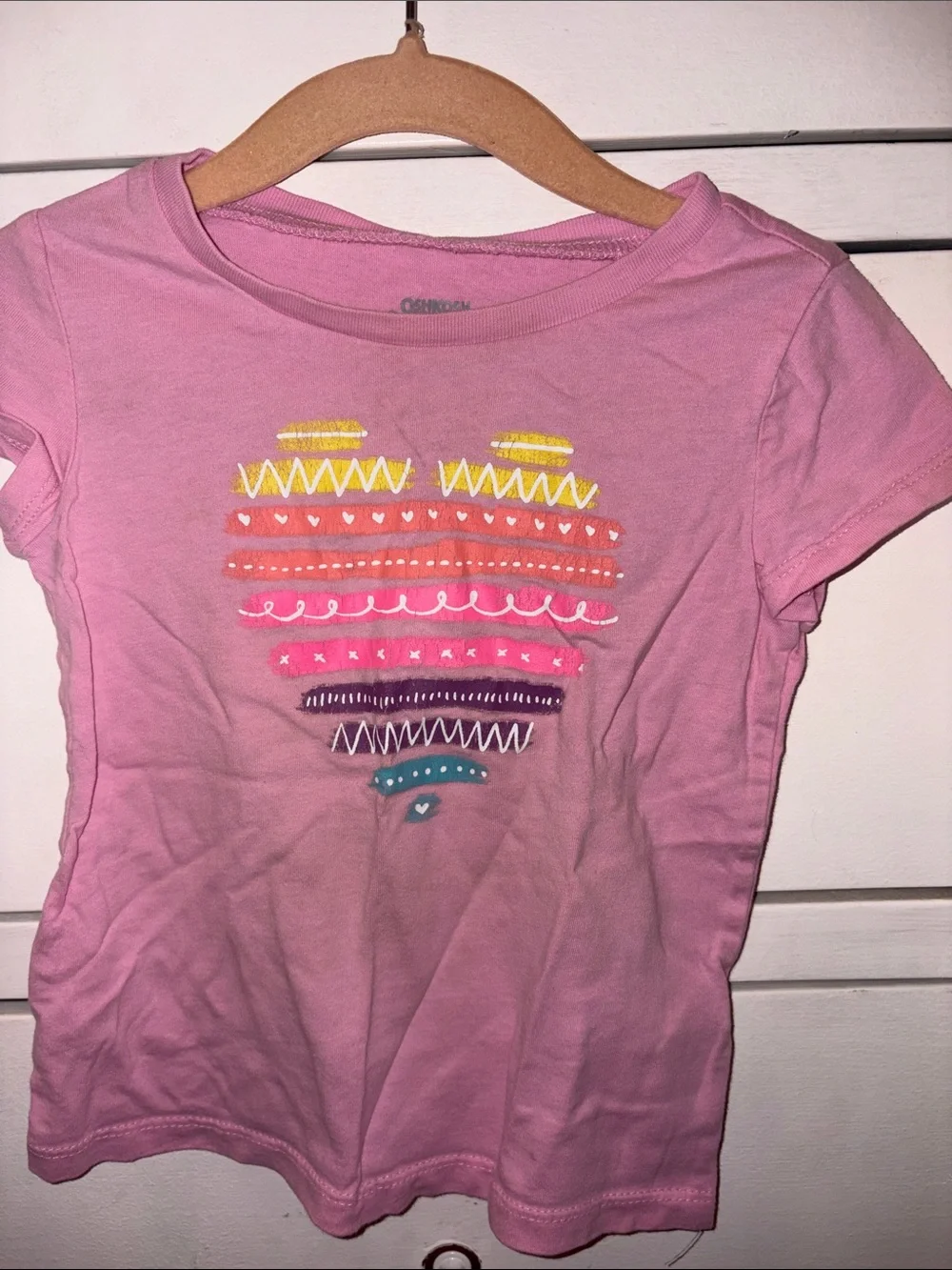 OshKosh B'gosh Pink Short Sleeve Tee with Colorful Heart Stripe Design
